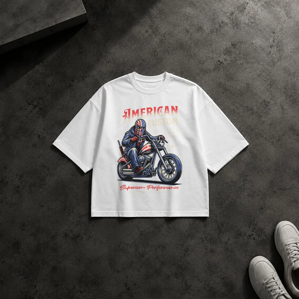 تیشرت باکسی موتورسیکلت طرح راکب کلاسیک آمریکایی