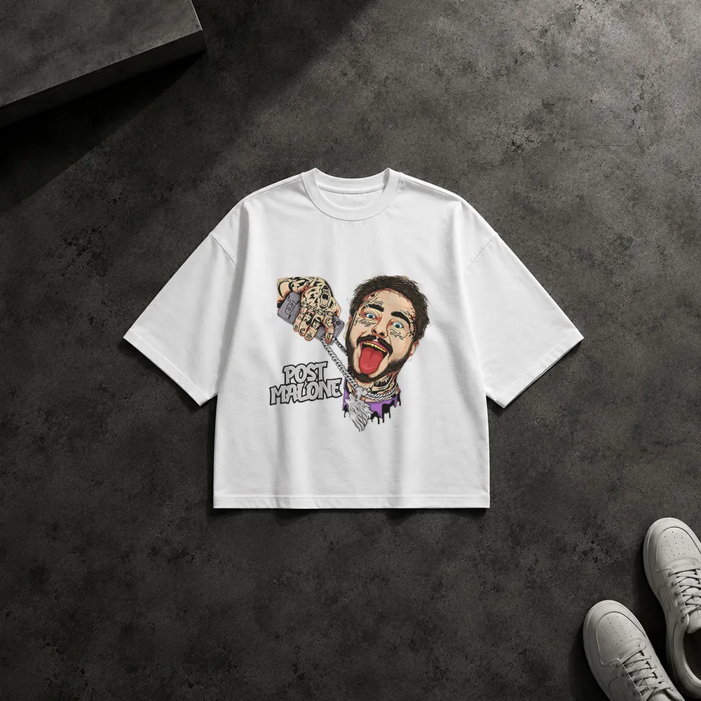 تیشرت باکسی پست مالون طرح پرتره کارتونی (Post Malone)
