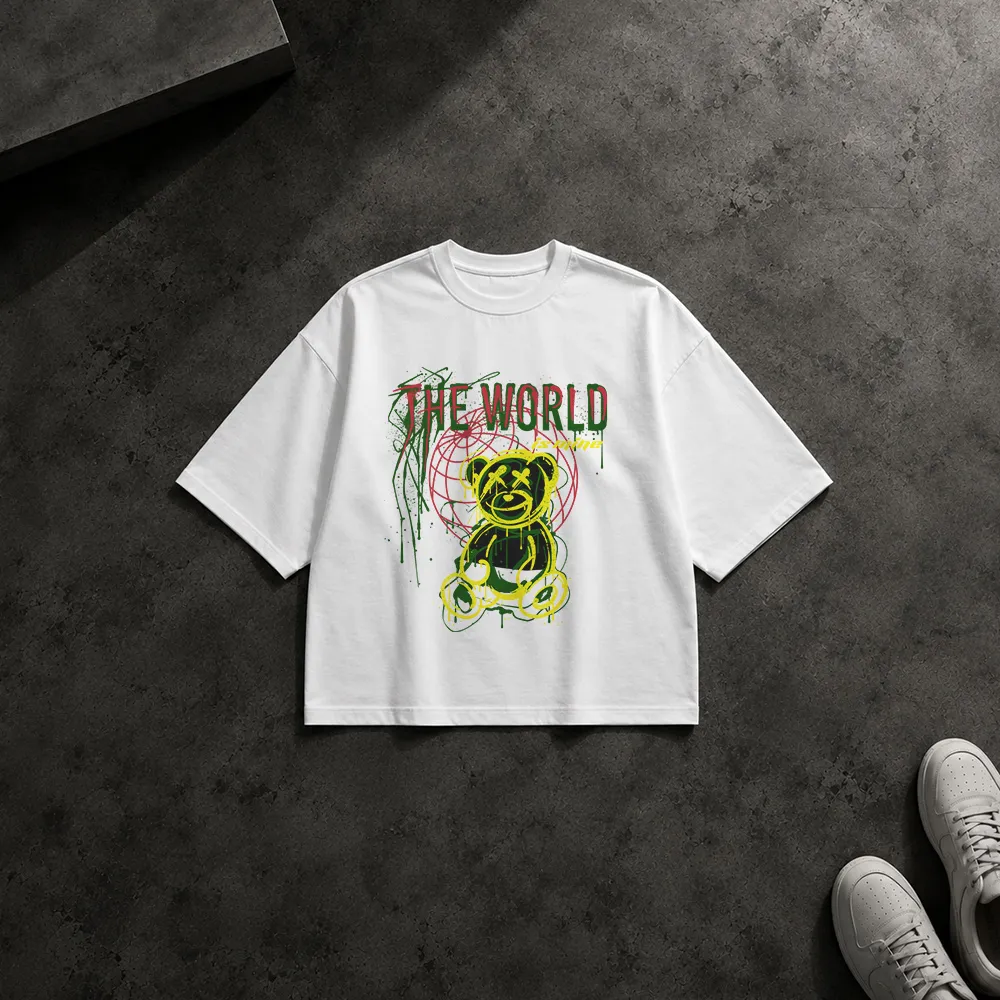 تیشرت باکسی خرس گرافیتی طرح The World