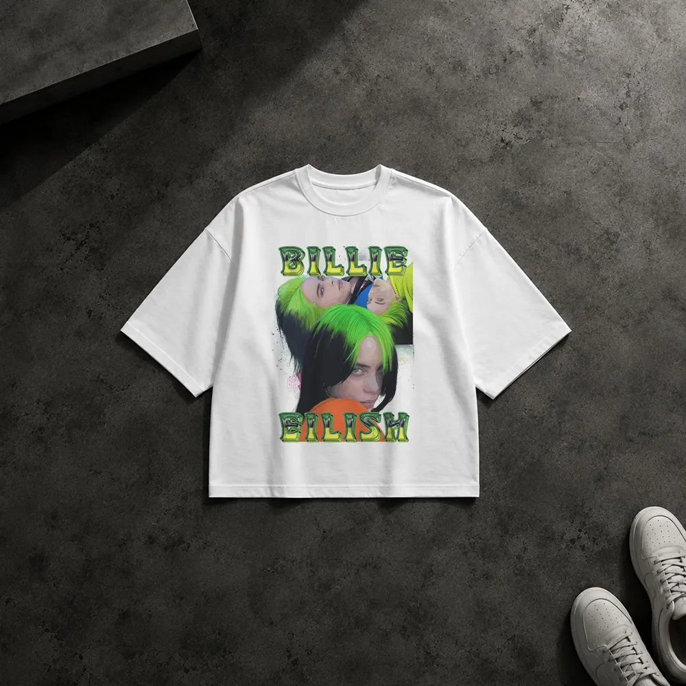 تیشرت باکسی بیلی آیلیش طرح پرتره سبز (Billie Eilish)