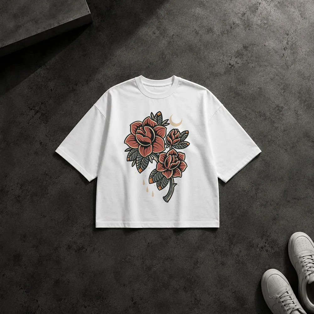 تیشرت باکسی گل رز طرح وینتیج (Vintage Roses)