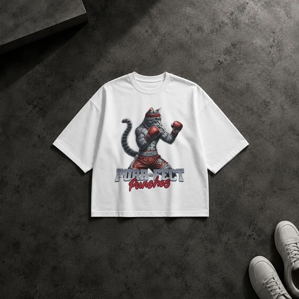 تیشرت باکسی گربه طرح بوکسور (Purr-fect Punches)