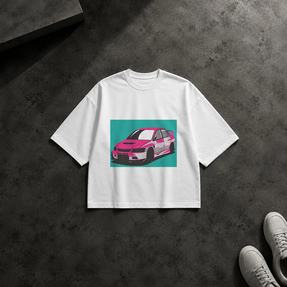 تیشرت باکسی ماشین اسپرت طرح صورتی JDM