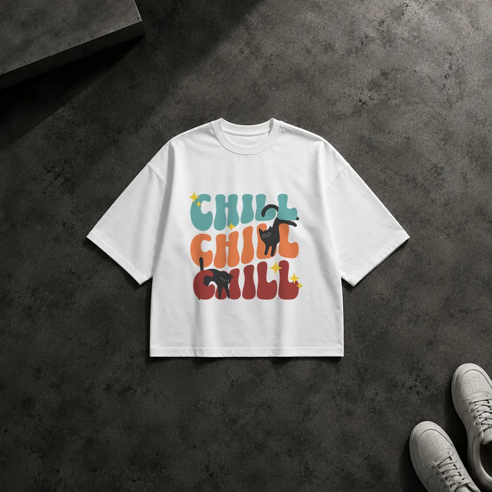 تیشرت باکسی گربه طرح Chill Chill Chill