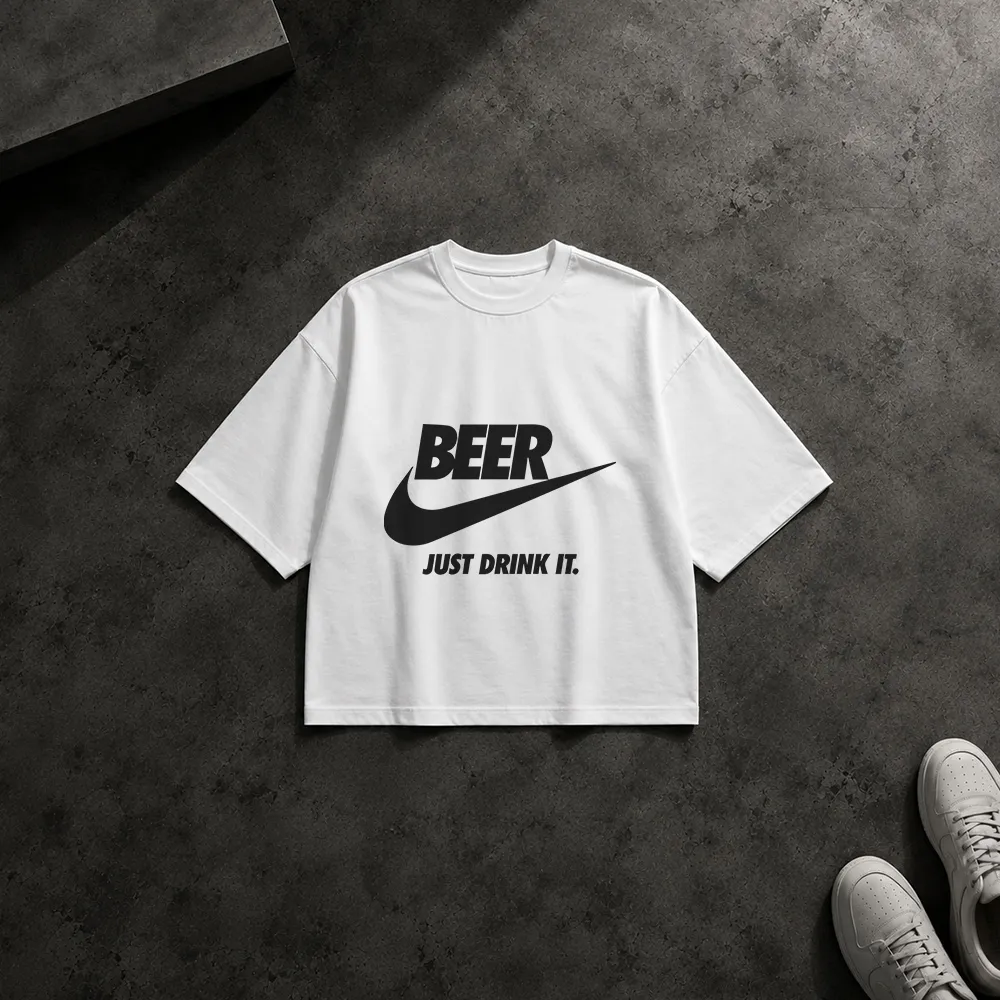 تیشرت باکسی طرح لوگوی طنز Beer Just Drink It