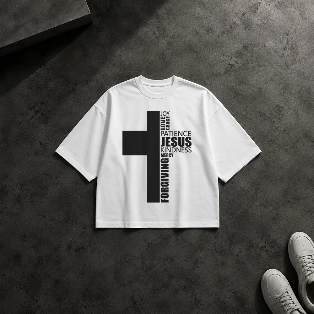 تیشرت باکسی طرح صلیب و کلمات ایمانی Jesus کد 14833