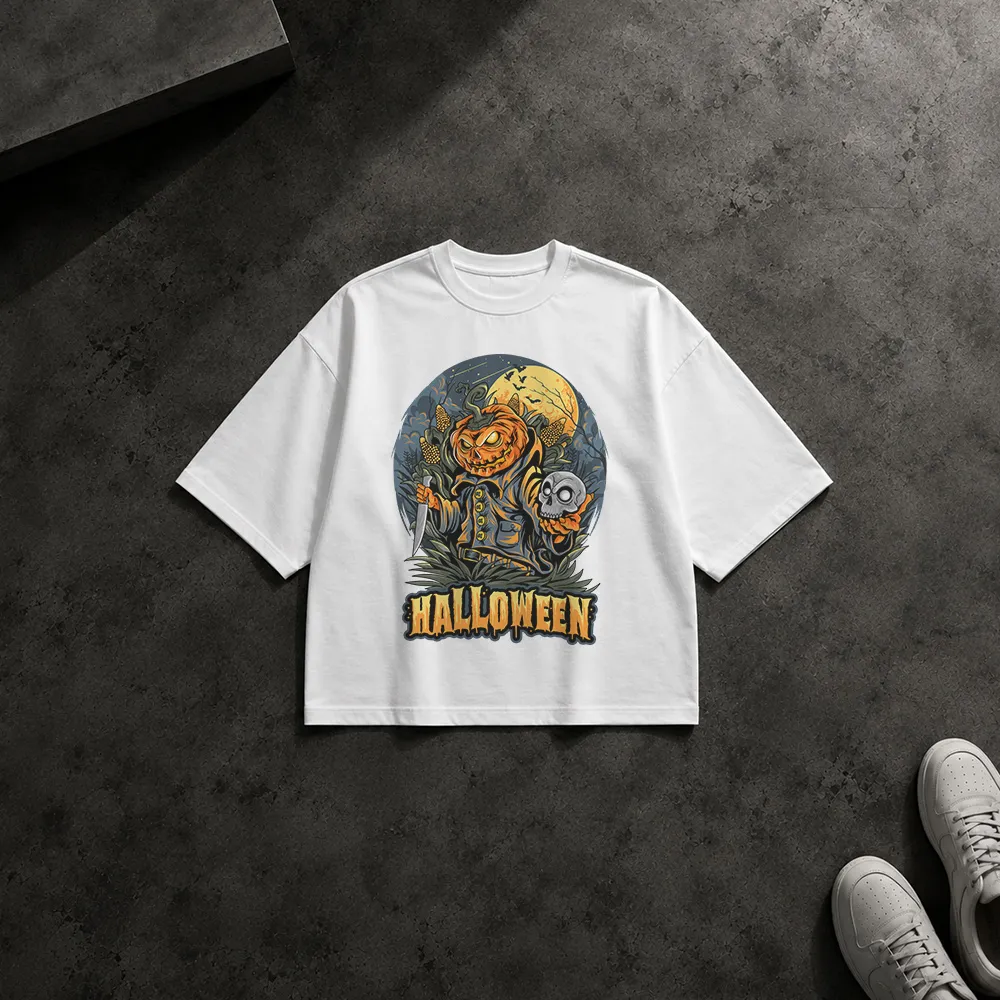 تیشرت باکسی طرح کدو و جمجمه Halloween