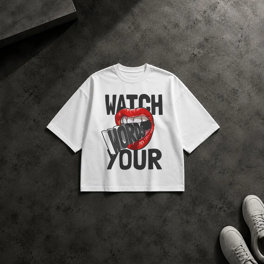 تیشرت باکسی طرح لب و Watch Your Words