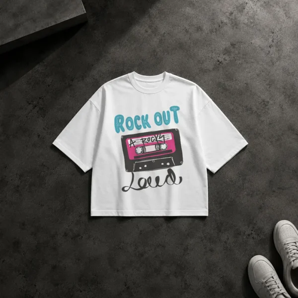 تیشرت باکسی سگ طرح نوار کاست Rock Out کد 14974