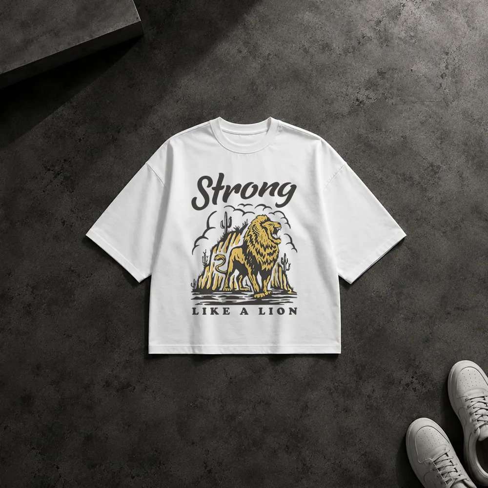 تیشرت باکسی شیر طرح Strong Like a Lion