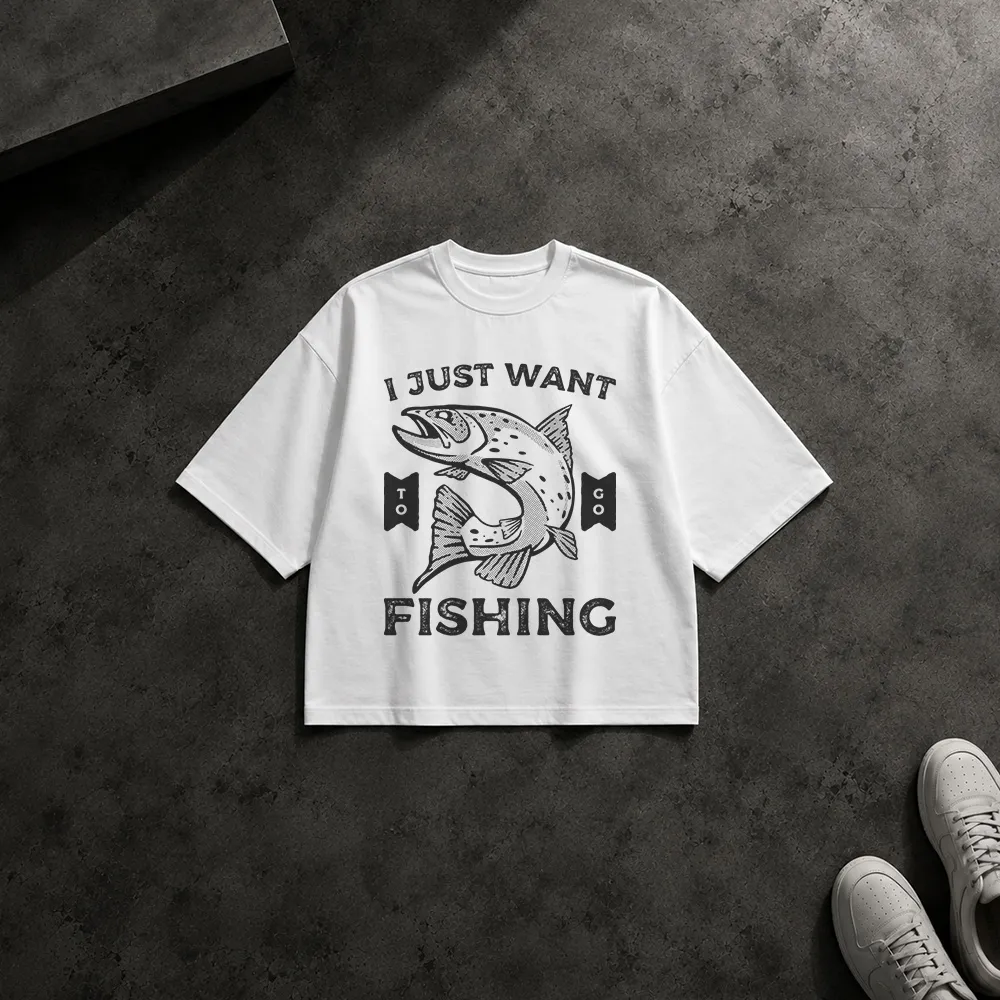 تیشرت باکسی ماهی طرح I Just Want Fishing کد 15030