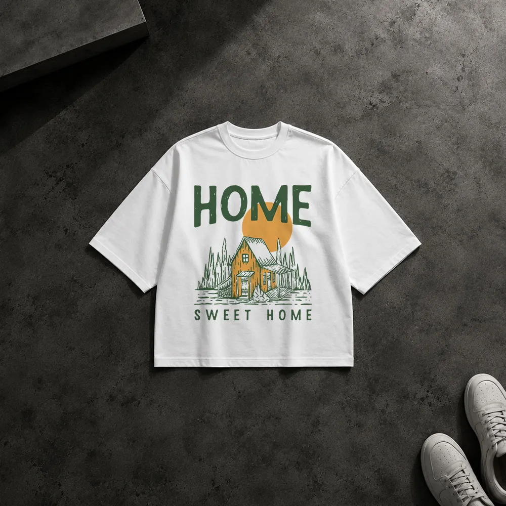 تیشرت باکسی کلبه طرح Home Sweet Home