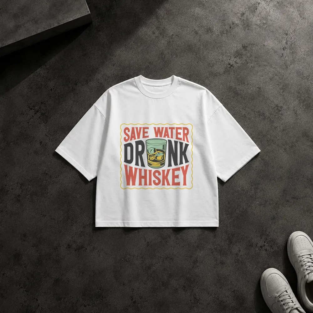 تیشرت باکسی طرح Save Water Drink Whiskey