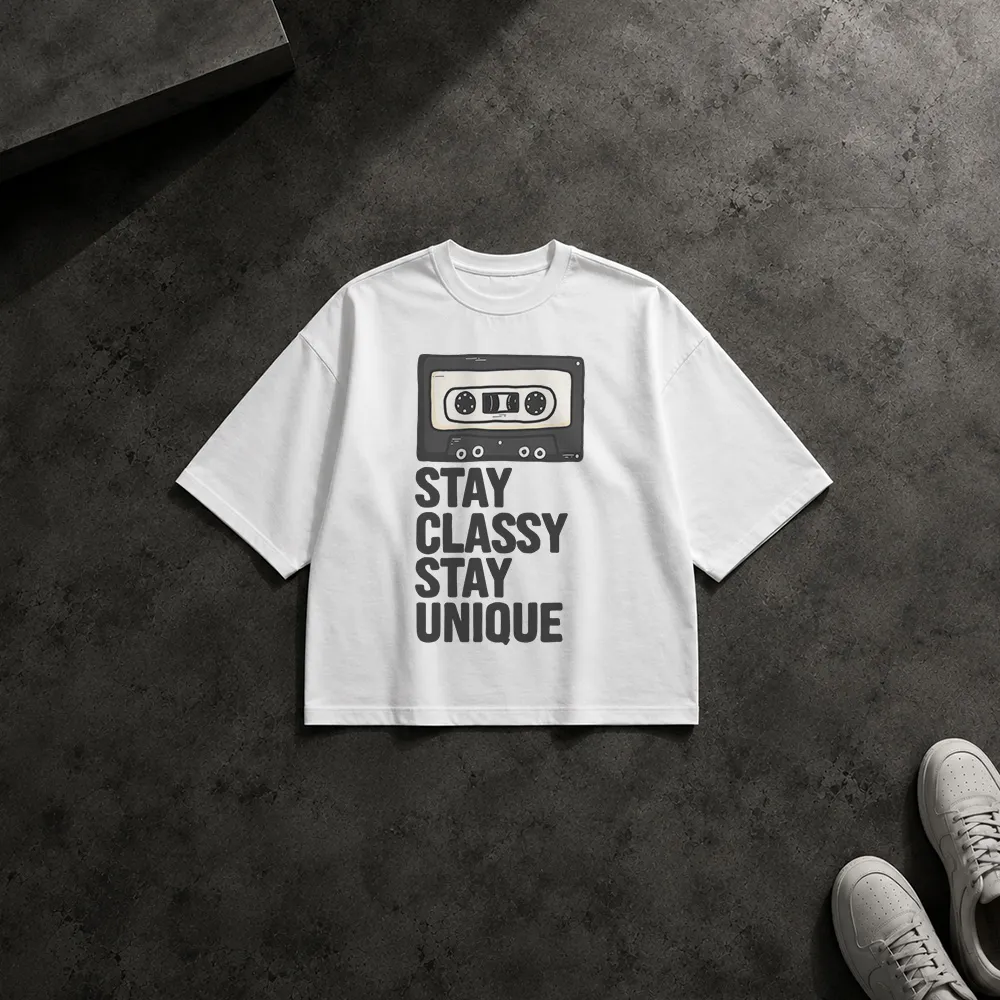 تیشرت باکسی نوار کاست طرح Stay Classy Stay Unique