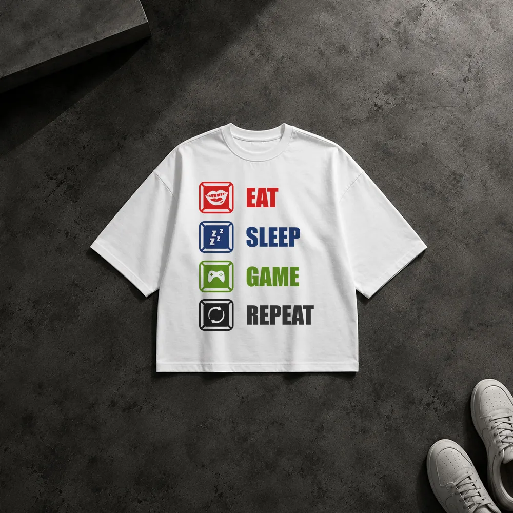 تیشرت باکسی طرح Eat Sleep Game Repeat