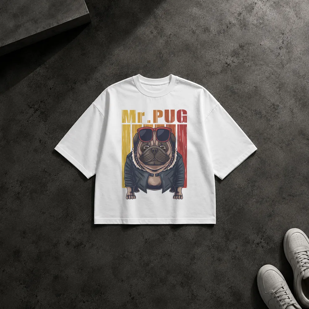 تیشرت باکسی سگ طرح پاگ چرمی Mr. Pug