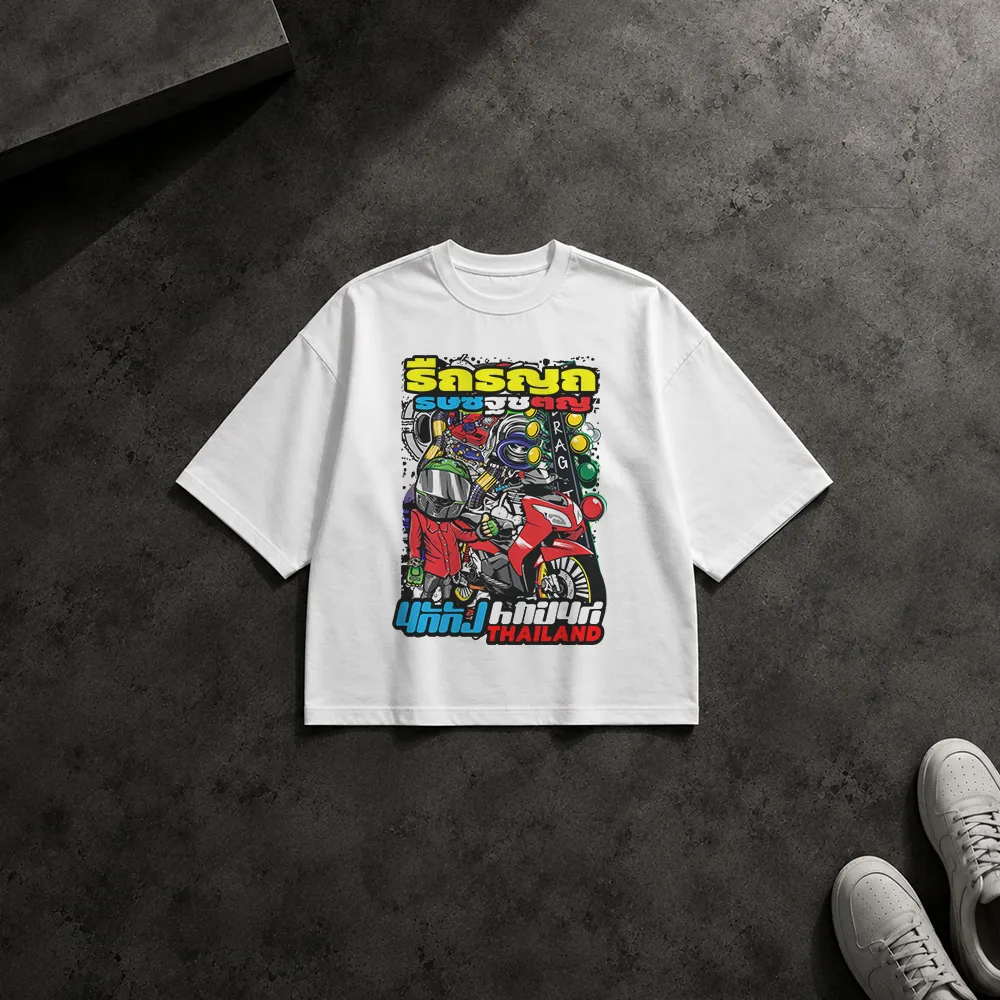 تیشرت باکسی موتور سیکلت تایلندی طرح موتورسوار و موتور قرمز