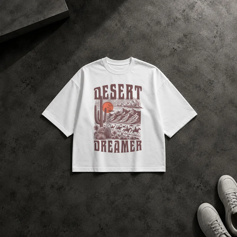 تیشرت باکسی کویر طرح منظره و نوشته Desert Dreamer
