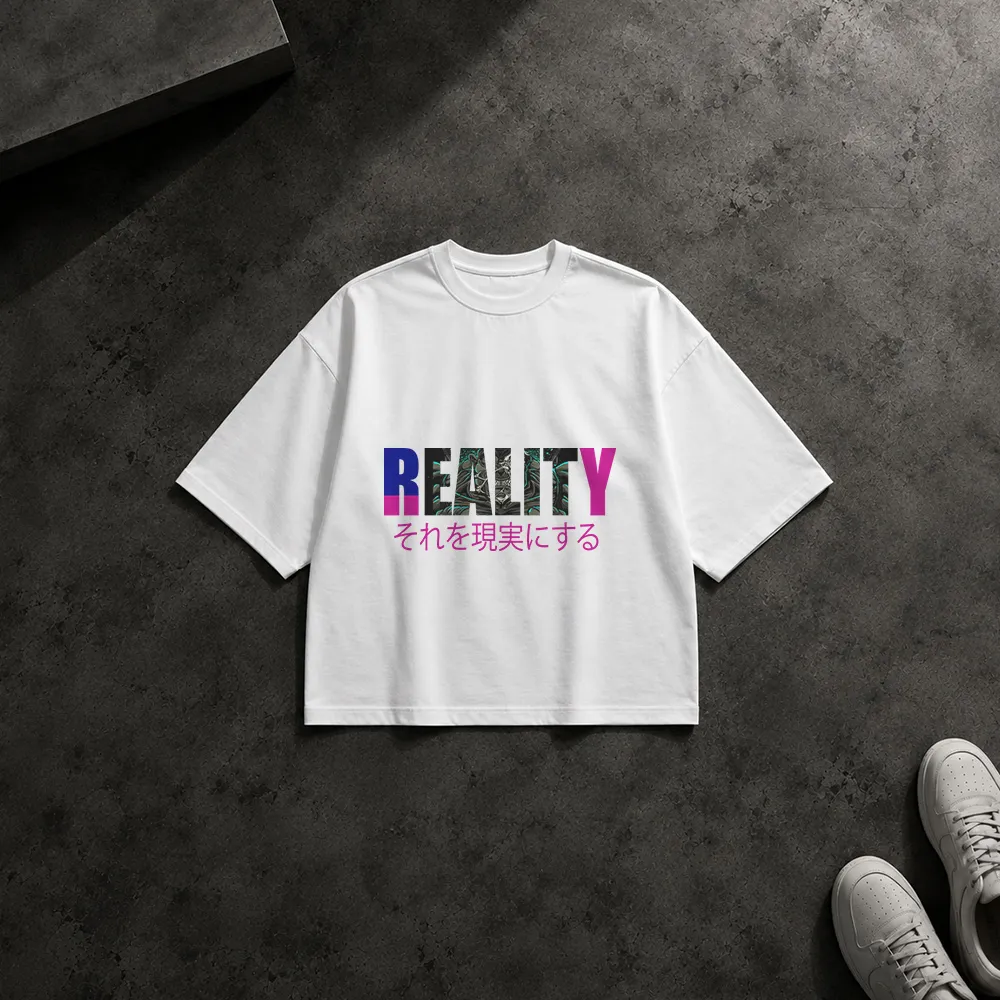 تیشرت باکسی تایپوگرافی Reality طرح ژاپنی مینیمال