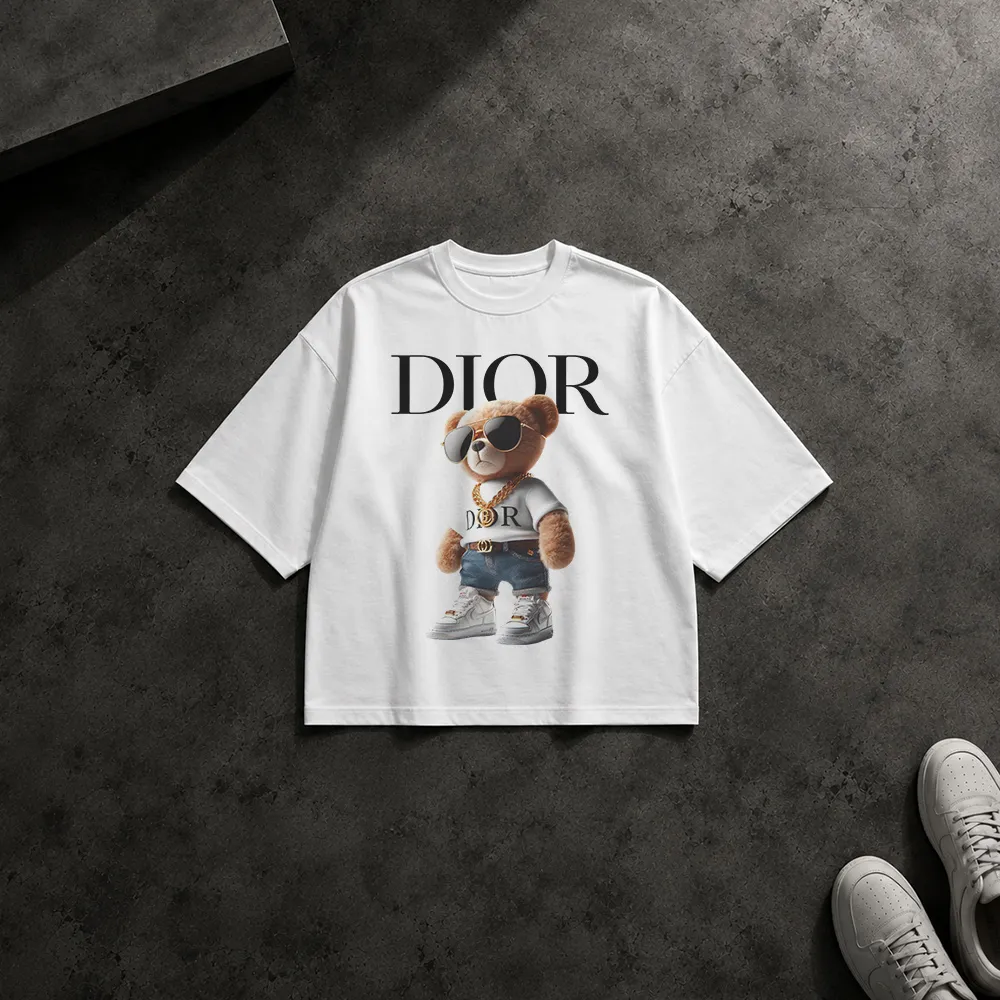 تیشرت باکسی خرس طرح دیور پوشاک دنیم (Dior Bear)
