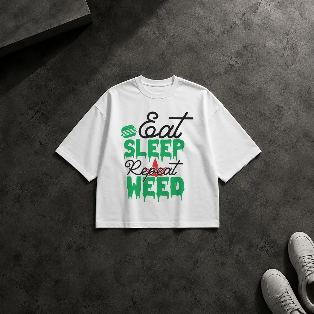 تیشرت باکسی طرح Eat Sleep Repeat Weed