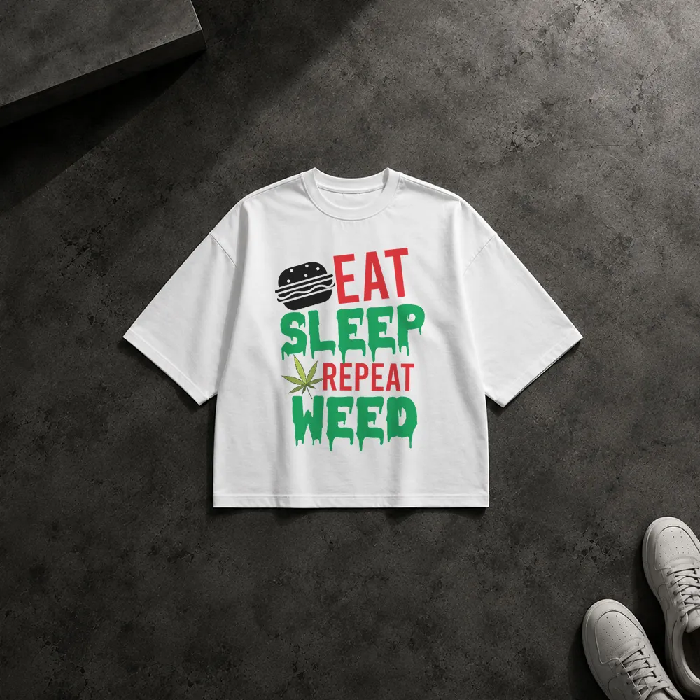 تیشرت باکسی طرح Eat Sleep Repeat Weed
