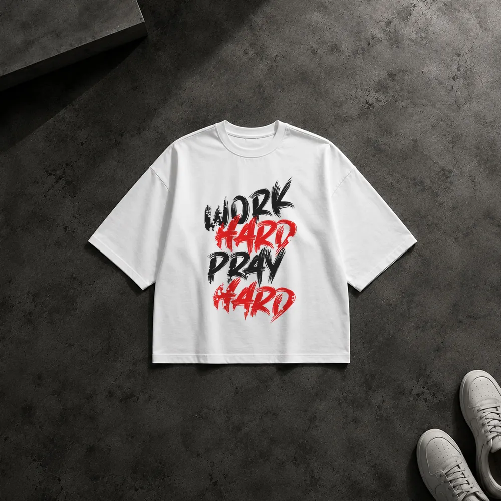 تیشرت باکسی تایپوگرافی Work Hard Pray Hard