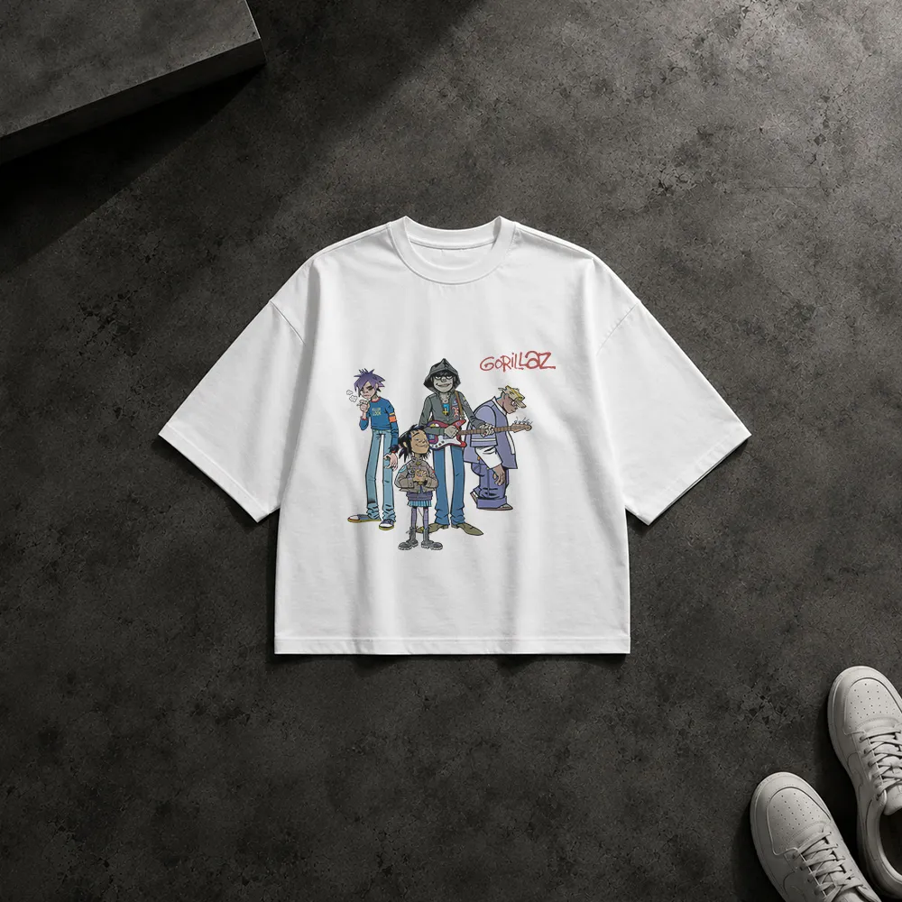 تیشرت باکسی طرح کارتونی گروه Gorillaz