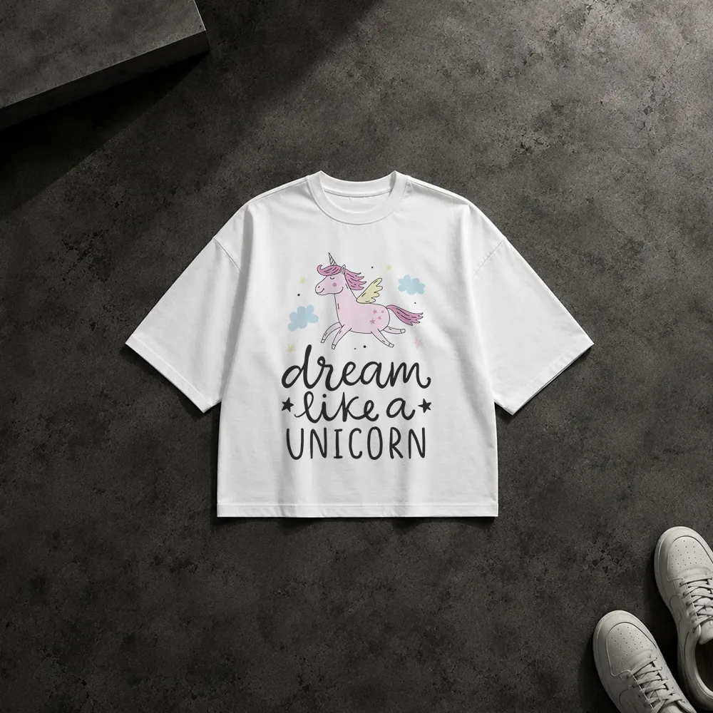 تیشرت باکسی تک‌شاخ طرح Dream Like a Unicorn