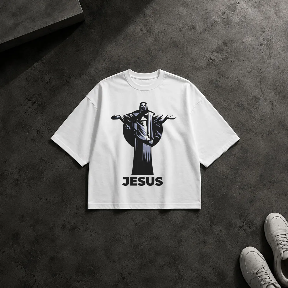 تیشرت باکسی حضرت عیسی طرح مجسمه با نوشته Jesus