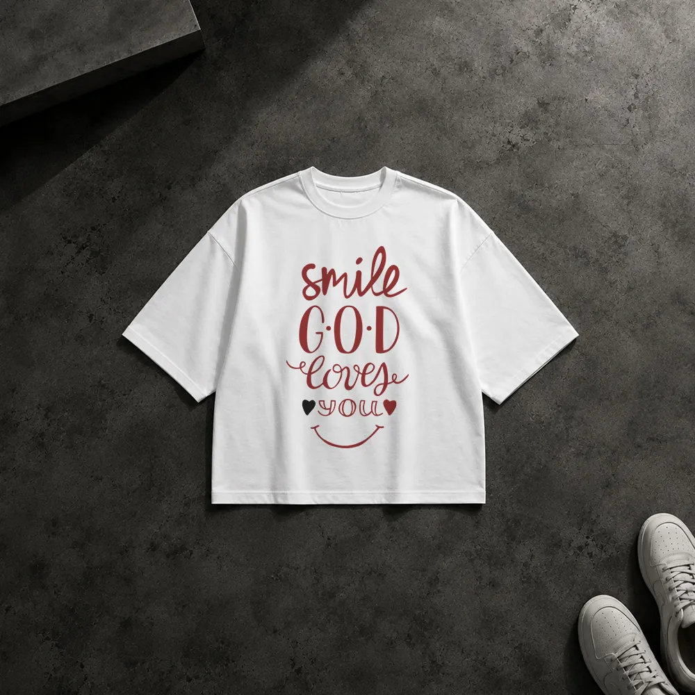 تیشرت باکسی تایپوگرافی Smile God Loves You