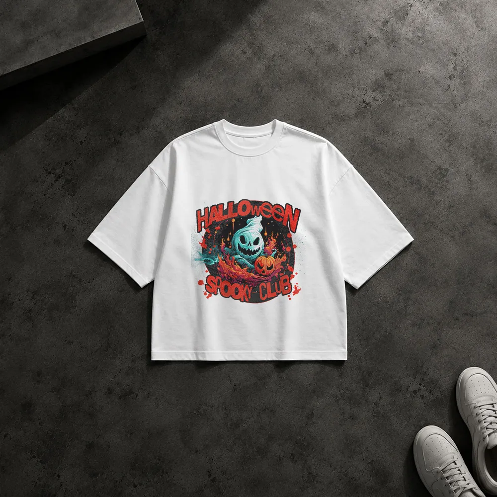 تیشرت باکسی هالووین طرح Spooky Club شبح و کدوتنبل