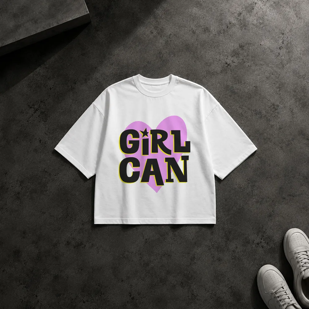 تیشرت باکسی دخترانه طرح انگیزشی Girl Can