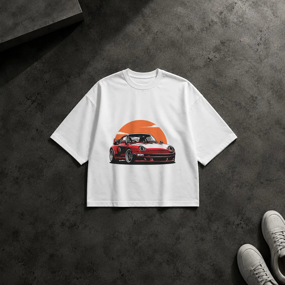 تیشرت باکسی پورشه قرمز طرح کلاسیک (Porsche)