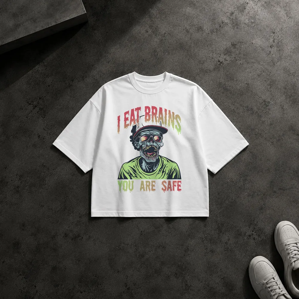 تیشرت باکسی زامبی طرح I Eat Brains You Are Safe
