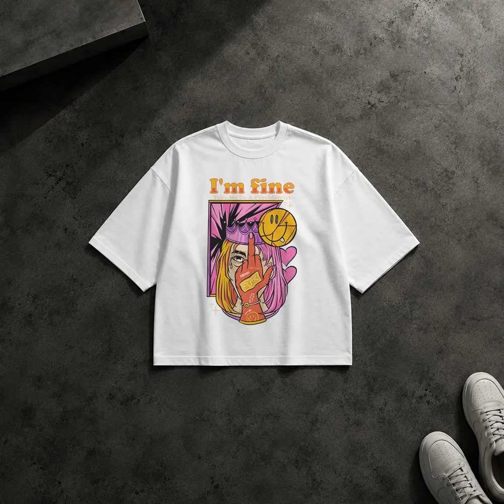 تیشرت باکسی کلاژ هنری نوشته I’m Fine