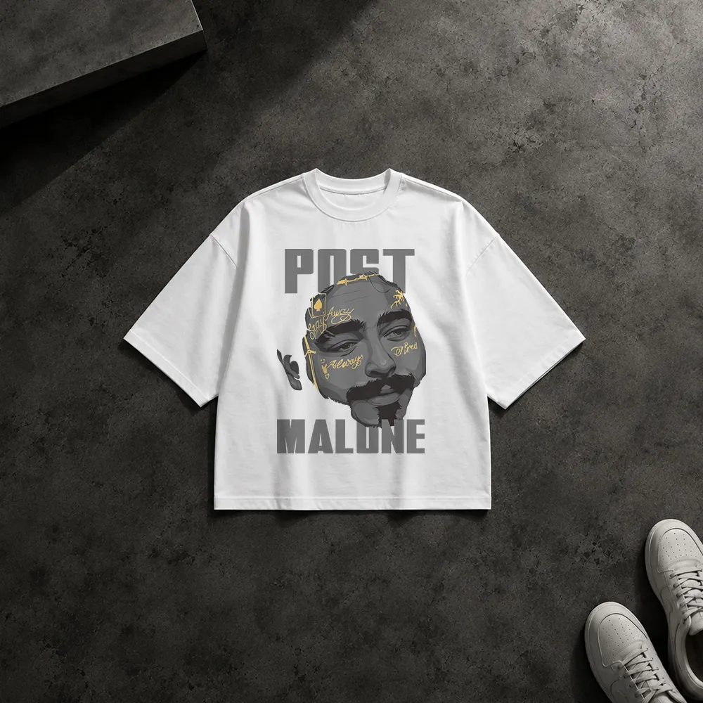 تیشرت باکسی پست مالون طرح پرتره سیاه و سفید (Post Malone)