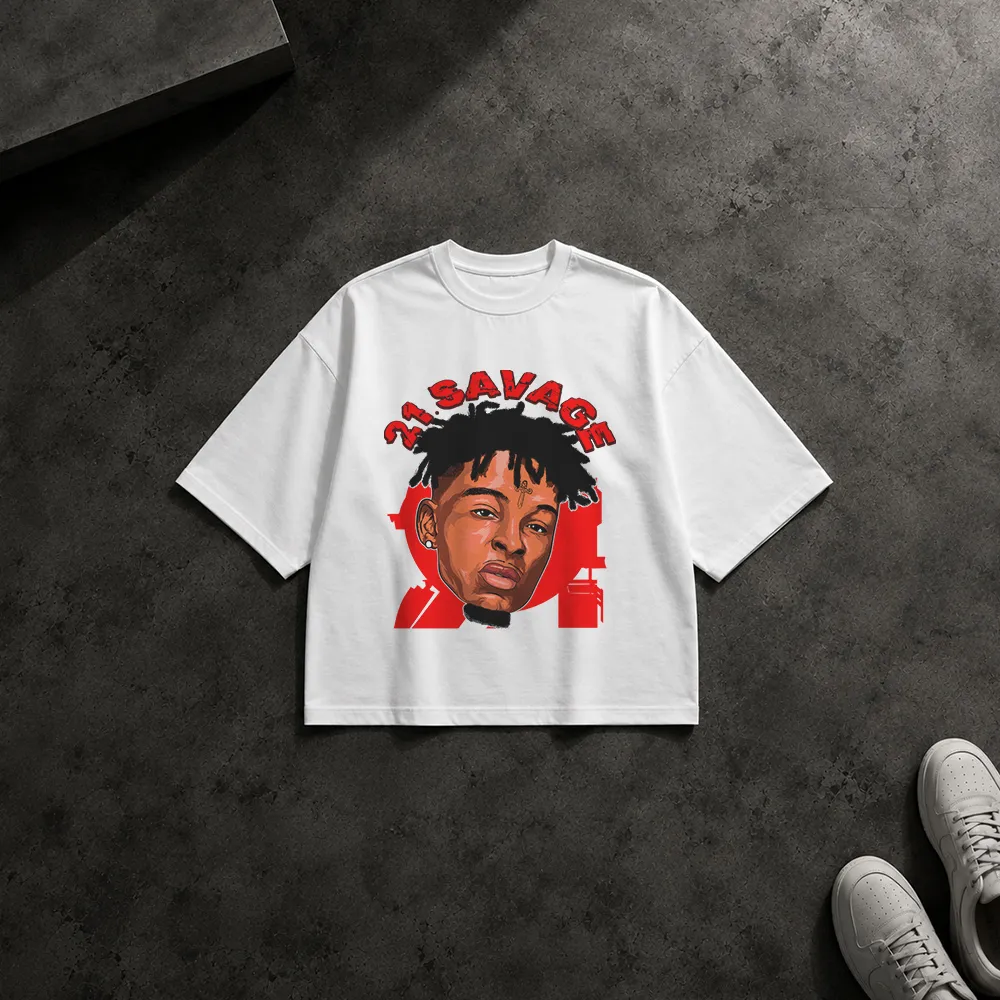 تیشرت باکسی توئنی وان سویج طرح پرتره قرمز (21 Savage)