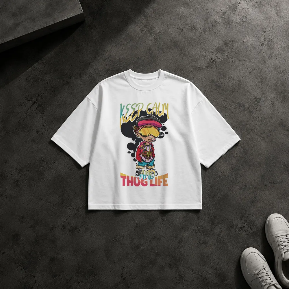 تیشرت باکسی گانگستری طرح کارتونی Keep Calm and Thug Life