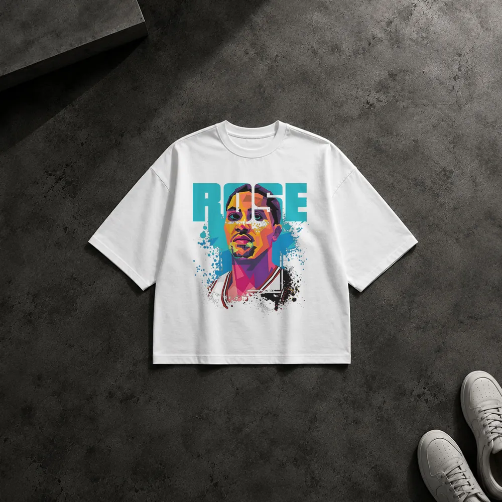 تیشرت باکسی دریک رز طرح پرتره رنگارنگ (Derrick Rose)