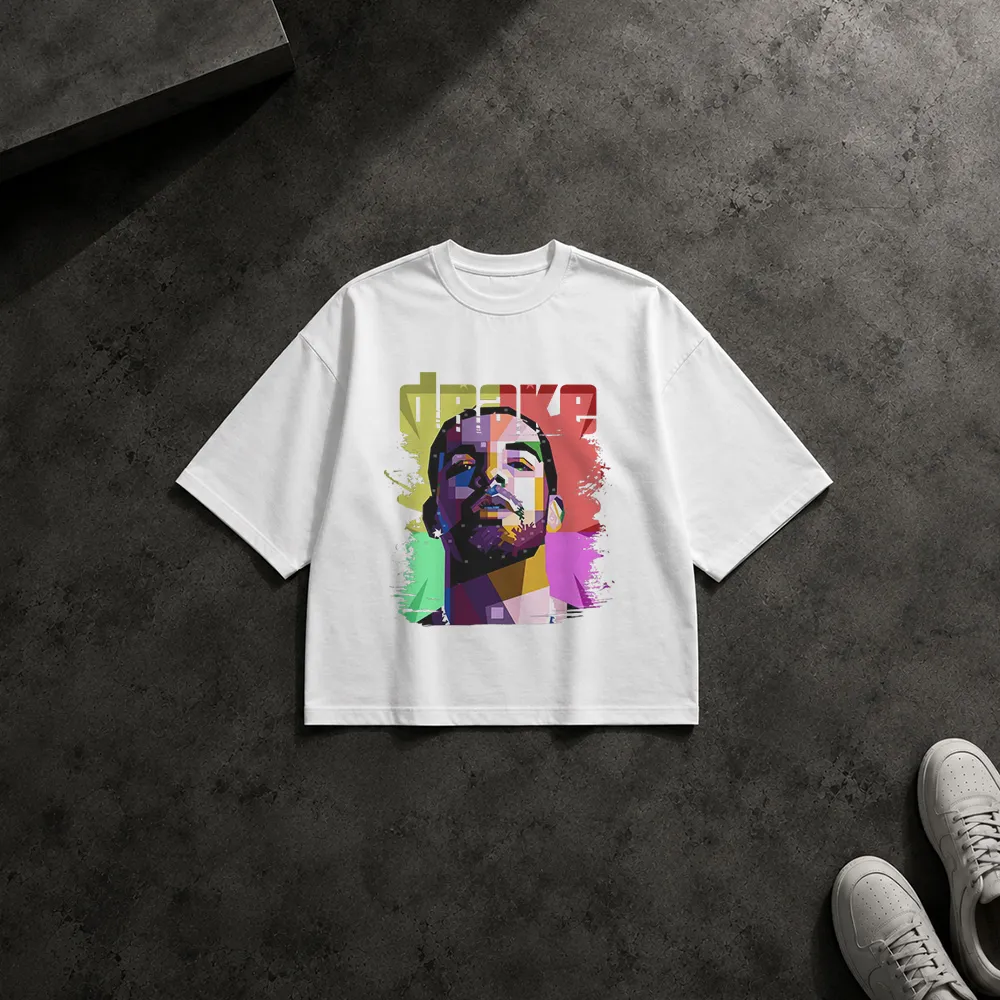 تیشرت باکسی دریک طرح پرتره رنگارنگ (Drake)