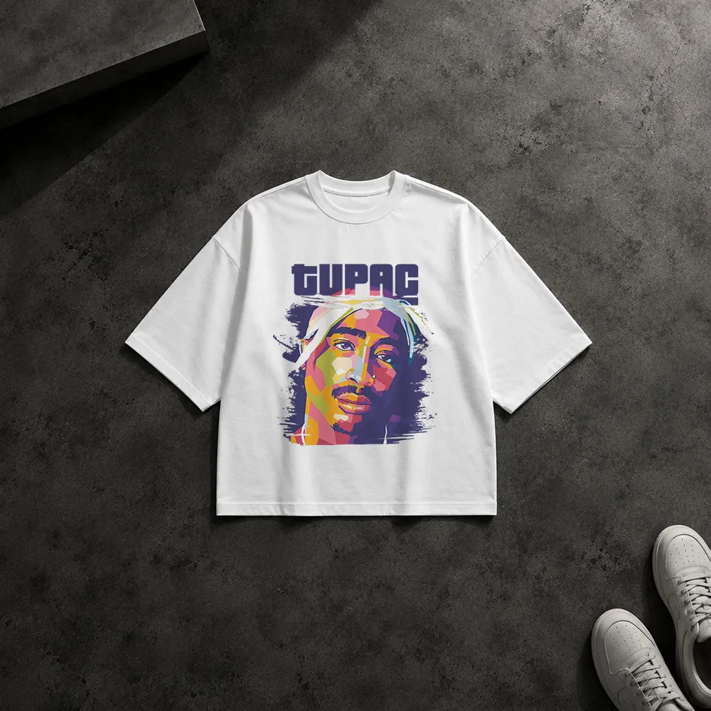 تیشرت باکسی توپاک شکور طرح پرتره رنگارنگ (2Pac)