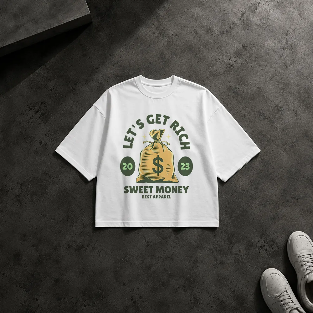 تیشرت باکسی انگیزشی پول و ثروت نوشته Let’s Get Rich کد 23086