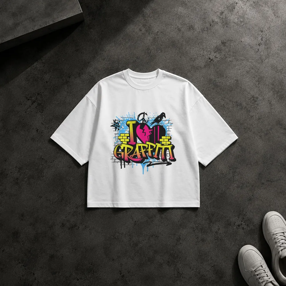 تیشرت باکسی گرافیتی عاشقانه نوشته I Love Graffiti