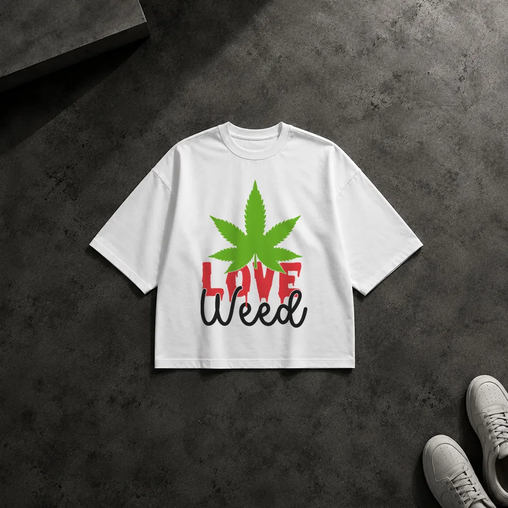 تیشرت باکسی ماری‌جوانا طرح برگ سبز Love Weed