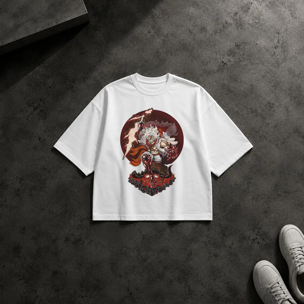 تیشرت باکسی انیمه وان پیس طرح لوفی گیر ۵ (Gear 5 Luffy)