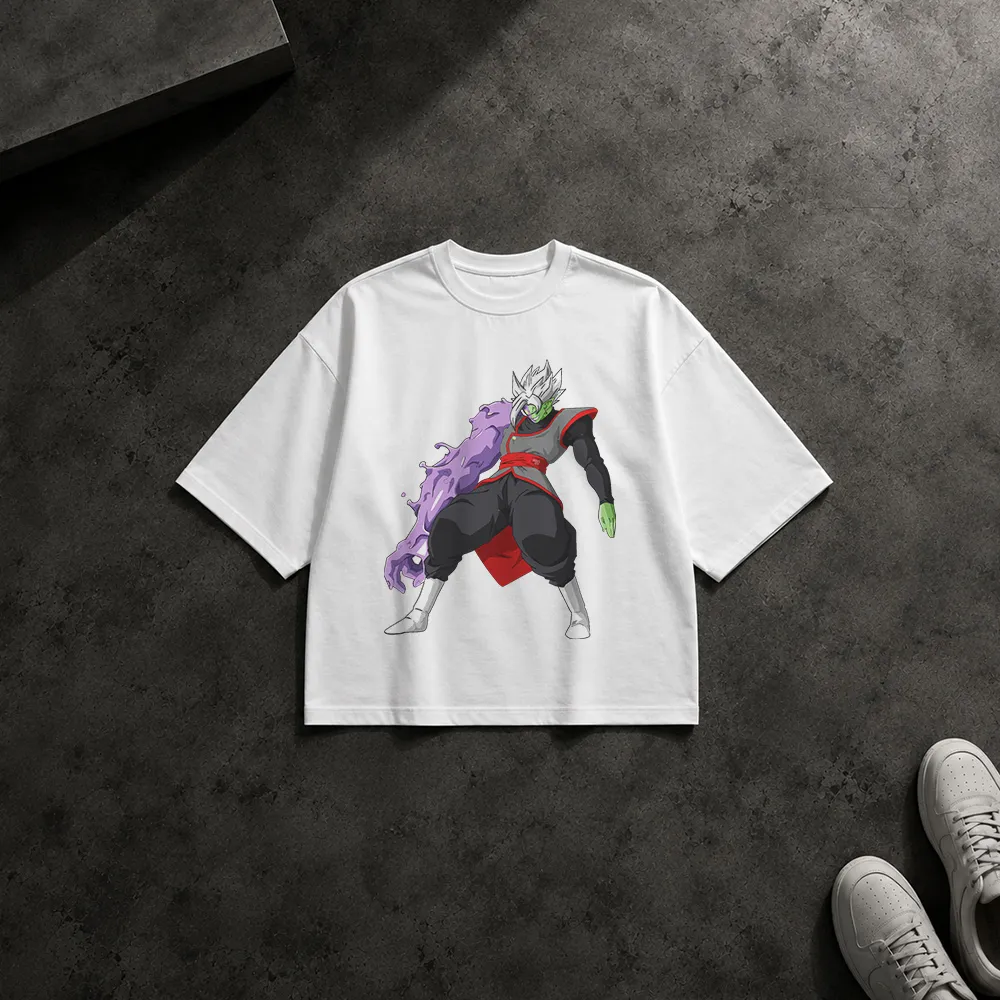 تیشرت باکسی انیمه دراگون بال طرح زاماسو با انرژی بنفش