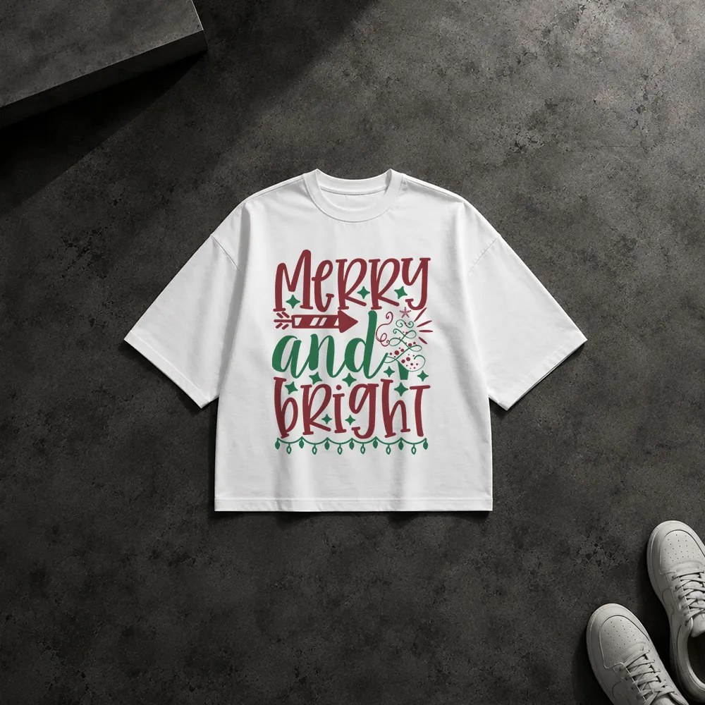 تیشرت باکسی کریسمس تایپوگرافی Merry and Bright