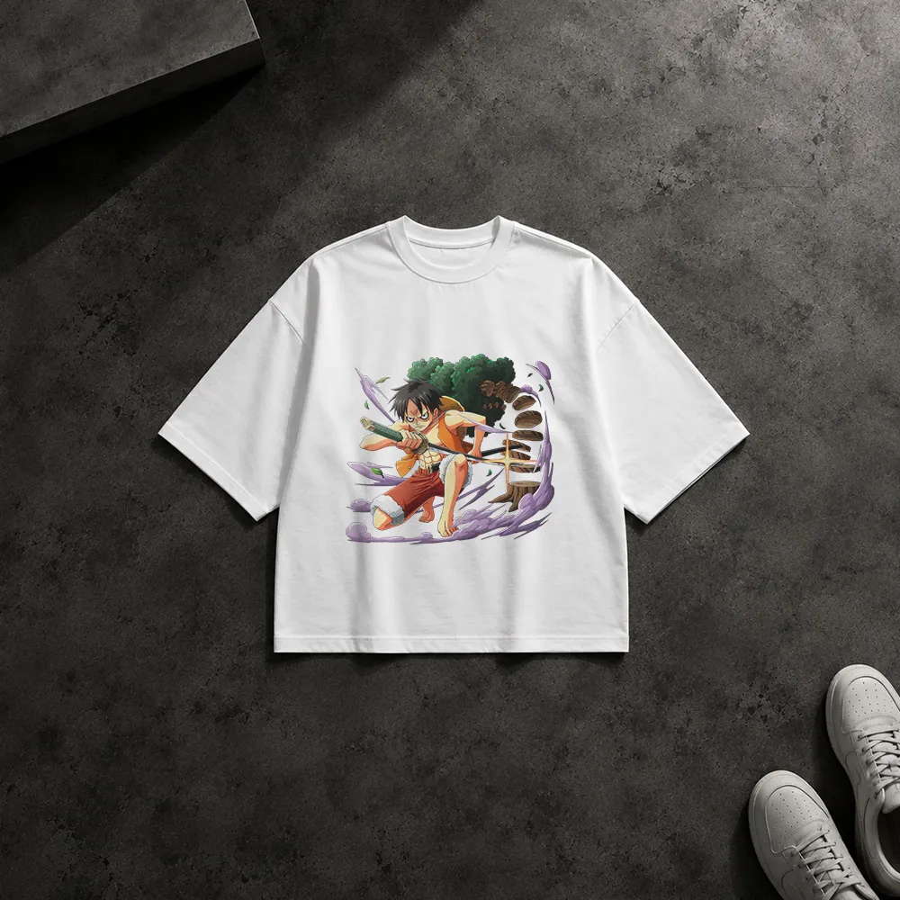 تیشرت باکسی انیمه وان پیس طرح لوفی گیر ۵ (Gear 5 Luffy)