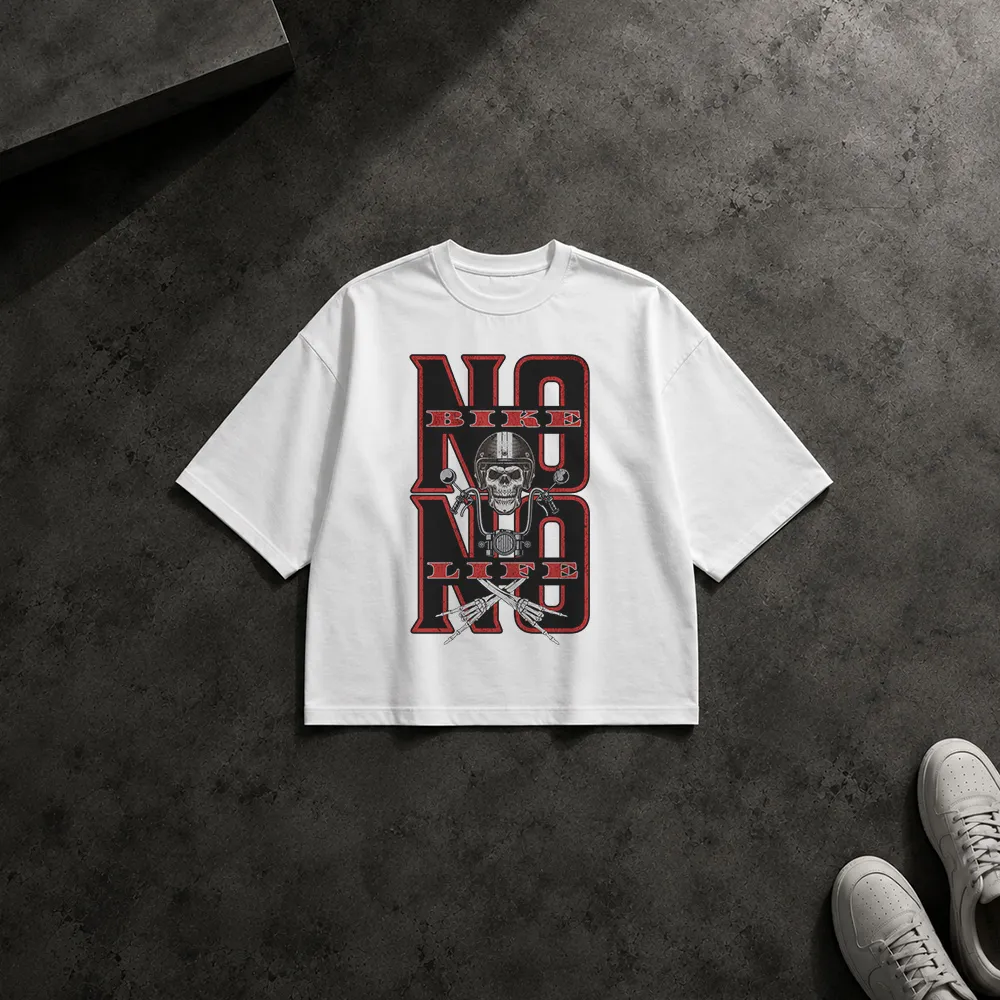 تیشرت باکسی موتورسواری طرح جمجمه No Bike No Life